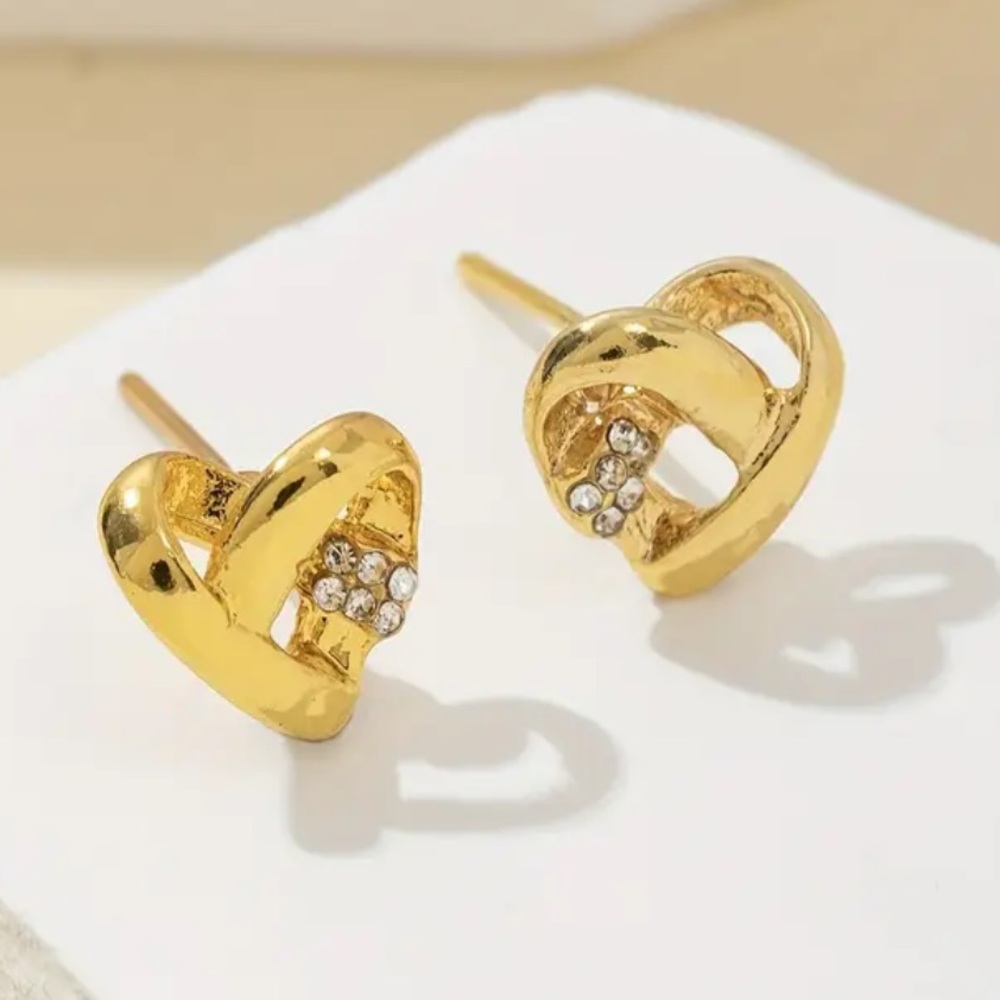 Gold Heart Stud Earrings